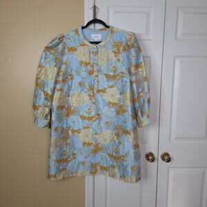 Tuckernuck Pale Blue and Gold Floral Jacquard Samantha Mini Dress Pomander Place